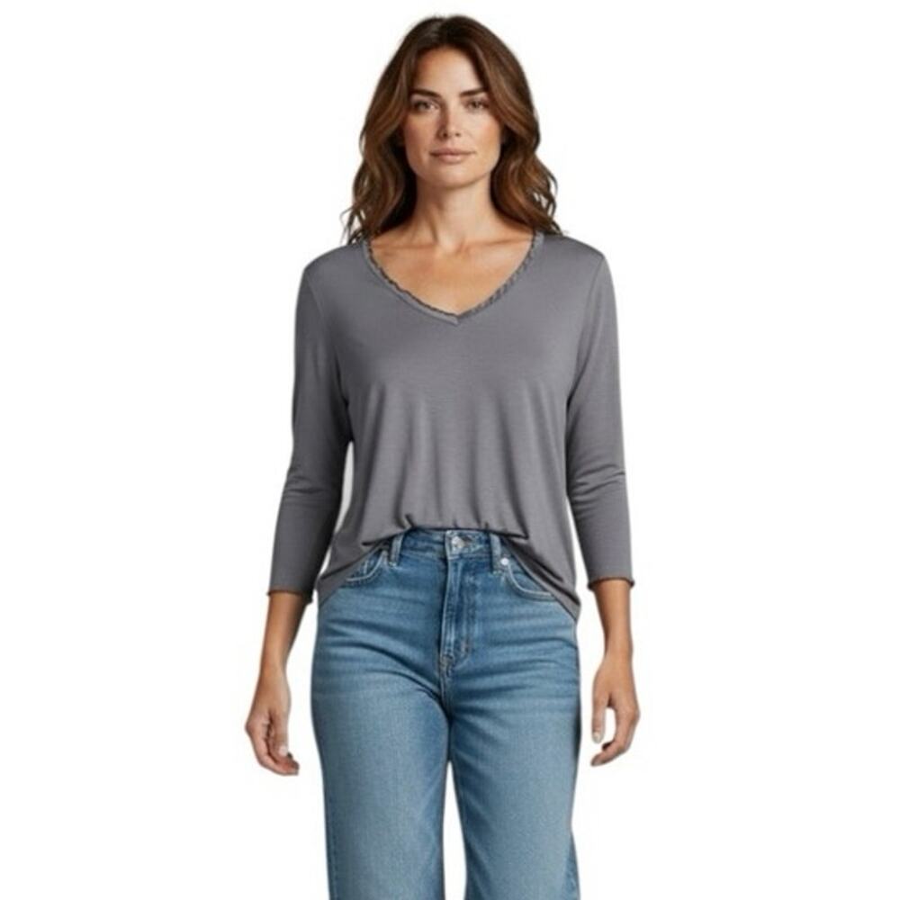Pure + Good Anthropologie Stretch Top Women’s Sz Medium Blue Soft Rayon Spandex